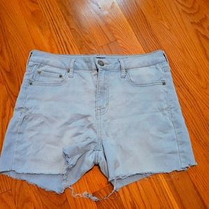 Light wash denim distressed jean shorts